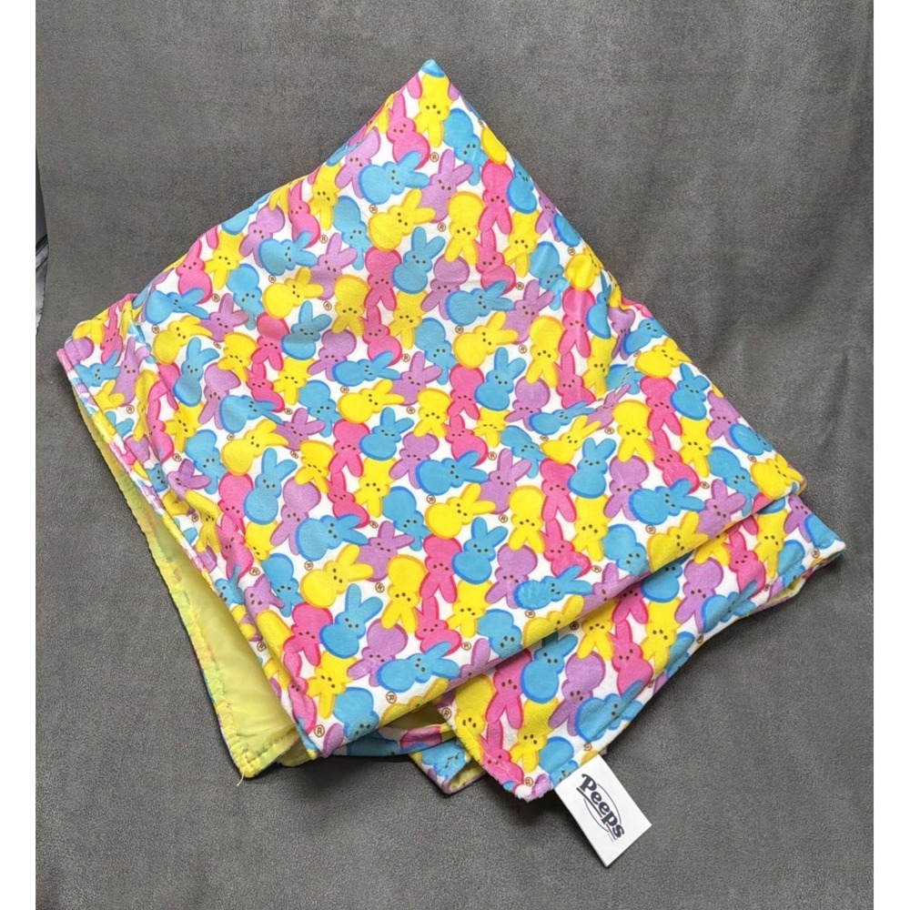 PEEPS Bunny Multi Colored Print Satin Finish Baby Blanket Lovey
